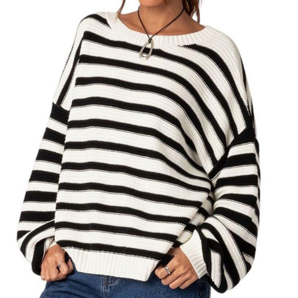 Edikted Black and White Oversized Striped Sweater